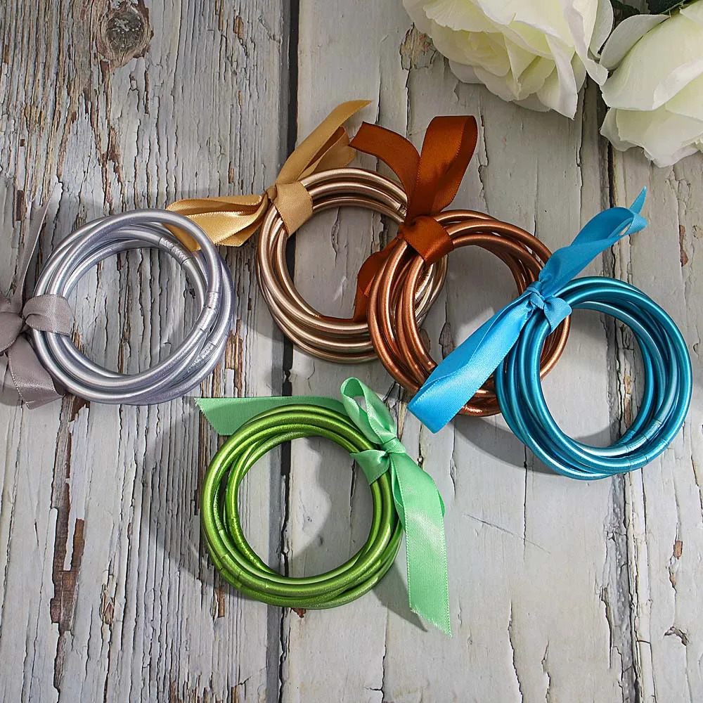 ALLYES Colorful Bowknot Glitter Filled Jelly Silicone Bangle Lightweight Buddhist Rush Temple Bracelets for Women Shiny Jewelry 240407