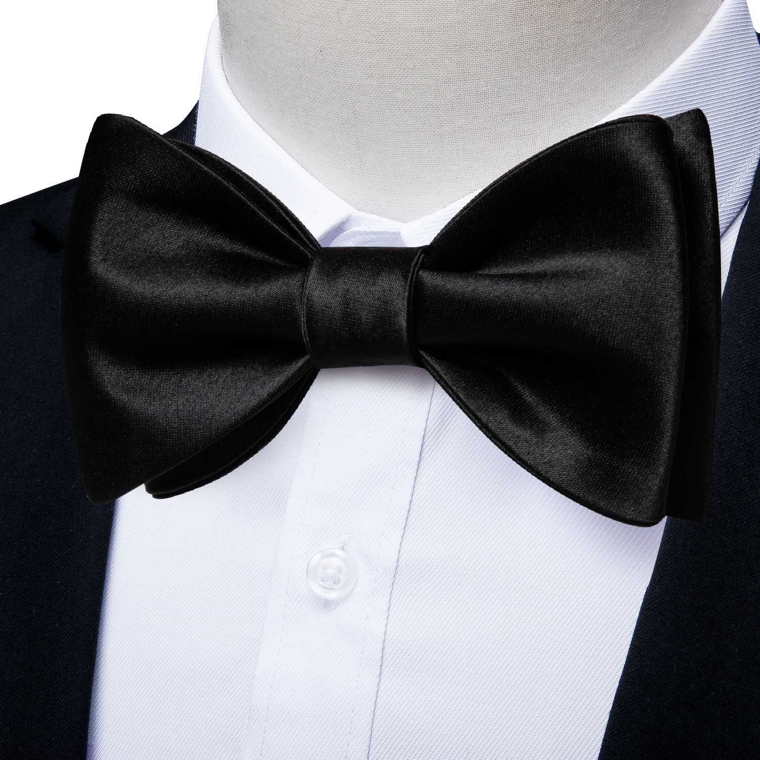 Adjustable Mens Solid Self-tie Bowtie Handkerchief Cufflinks Sets Classic Black Bow Tie for Man Wedding Busin Butterfly KnotX241109