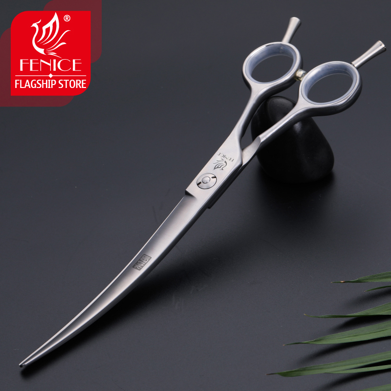 Fenice Professional 7.5 inch pet dog grooming scissors curved shears JP 440c steel dog scissors