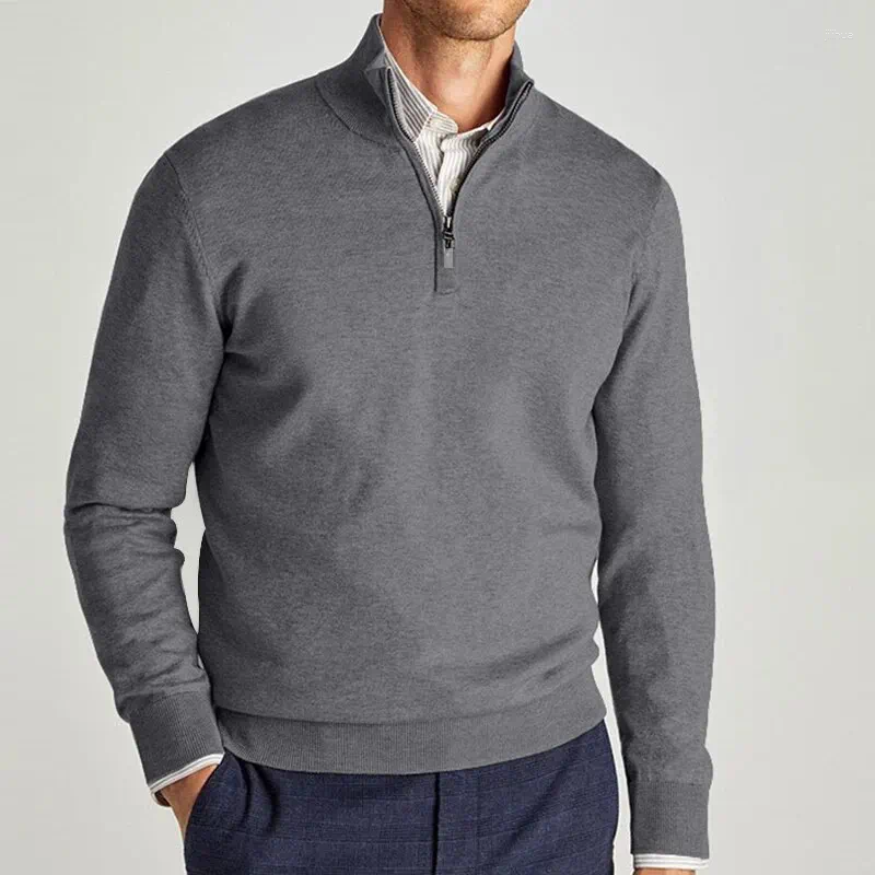 Men's Sweaters Spring And Fall Cotton Long-Sleeved V-Neck Slim Pullover Zipper Bottoming Shirt Light Luxury Fashion Polo
