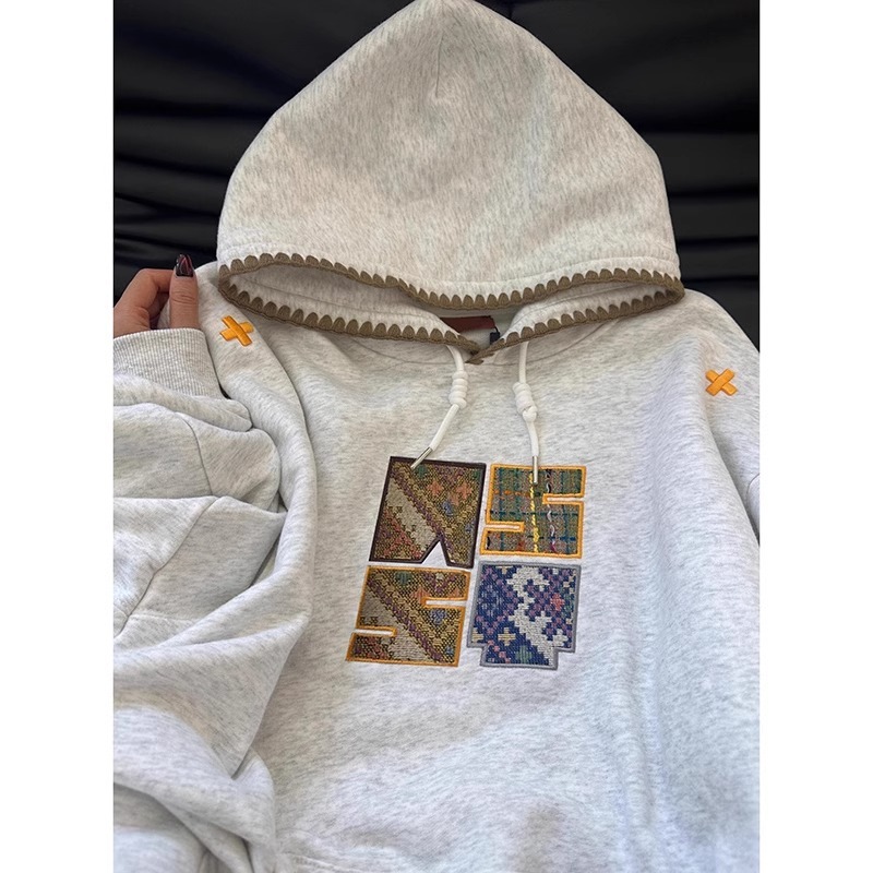 Designer China-Chic Embroidery American Hooded Sweater Women's Autumn 2024 New Loose Lazy Style Oversize Coat