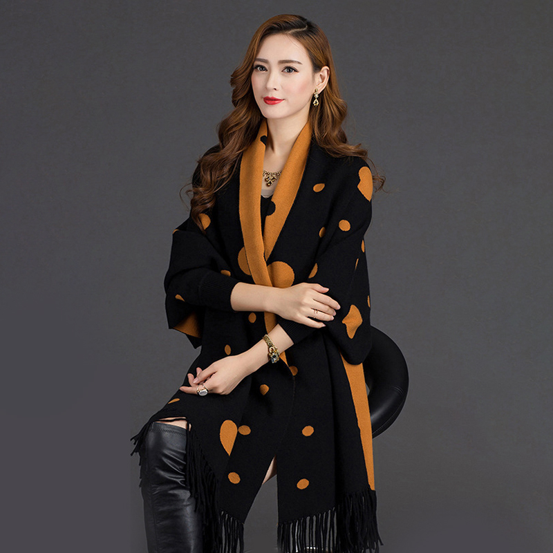 2022 New Hot Sale Women's Warmth Scarf Wraps Tassel Small Point new Monochrome Shawl With 2025 Sleeves Ladies Sweater Poncho Cloak Mujer