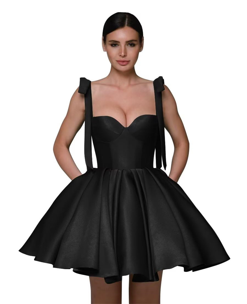 Short Spaghetti Homecoming Dresses Satin Lace-up Sexy Backless Pockets Ball Gown Sweetheart Cocktail Formal Occasion Cocktail Prom Party Graudation Go