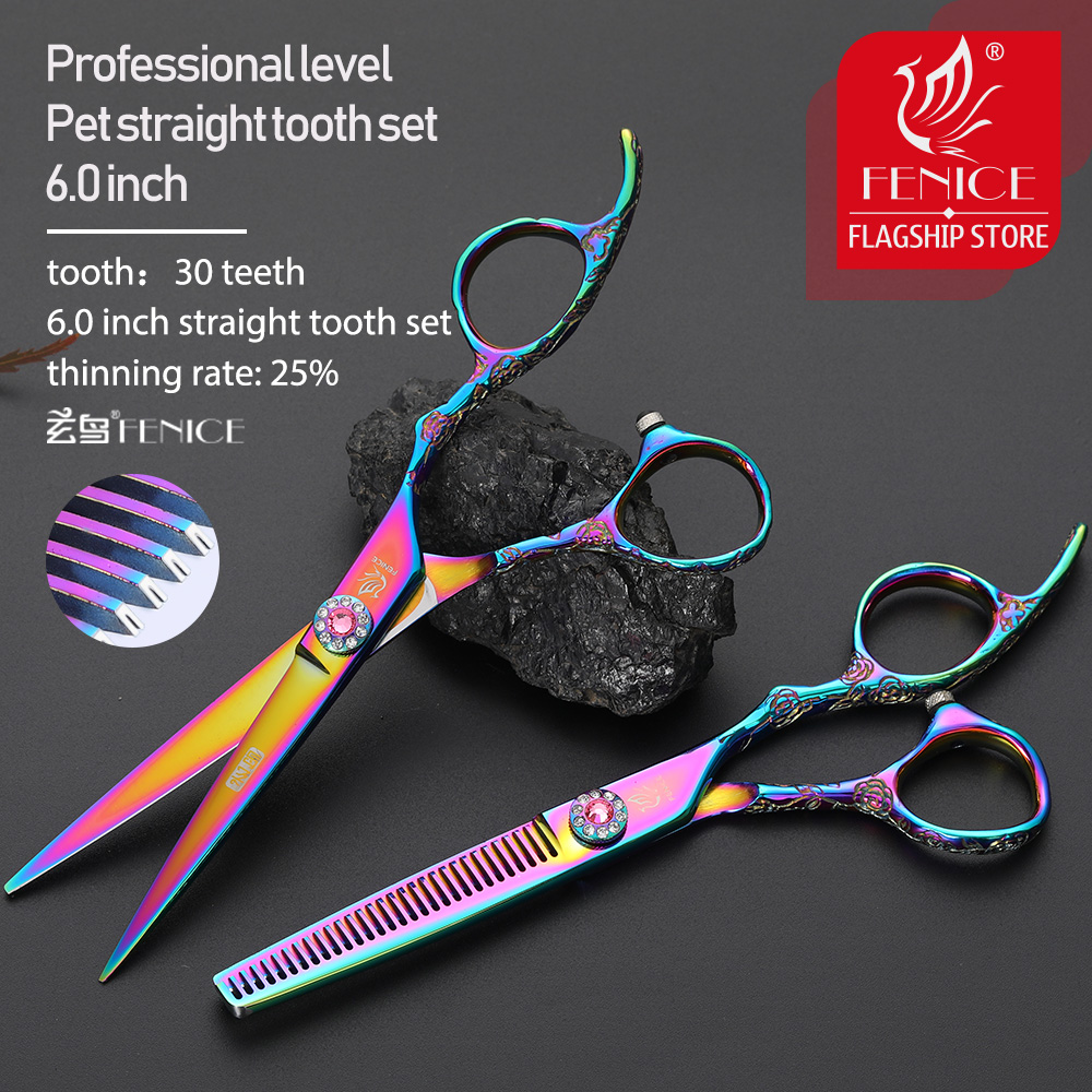Fenice 6 inch Professional Purple Pet Dog Grooming Scissors Set Cutting&Thinning Shears Set Animal Haircut Scissors Kit