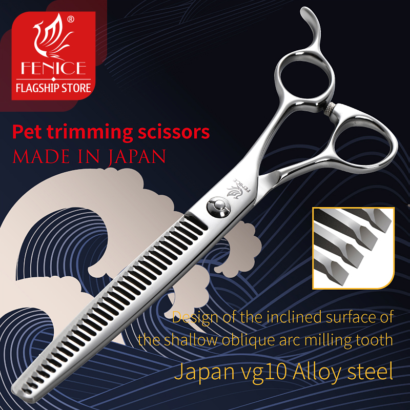 Fenice High-end 7.0 inch JP VG10 Steel Professional Pet Trimming Grooming Scissors Dog Thinning Scissors Shears Thinning 20-25%