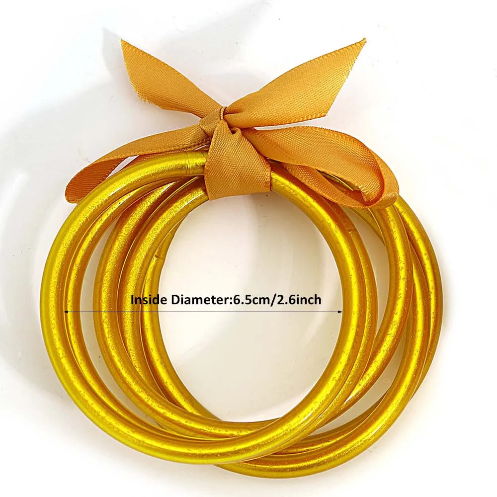 ALLYES Colorful Bowknot Glitter Filled Jelly Silicone Bangle Lightweight Buddhist Rush Temple Bracelets for Women Shiny Jewelry 240407