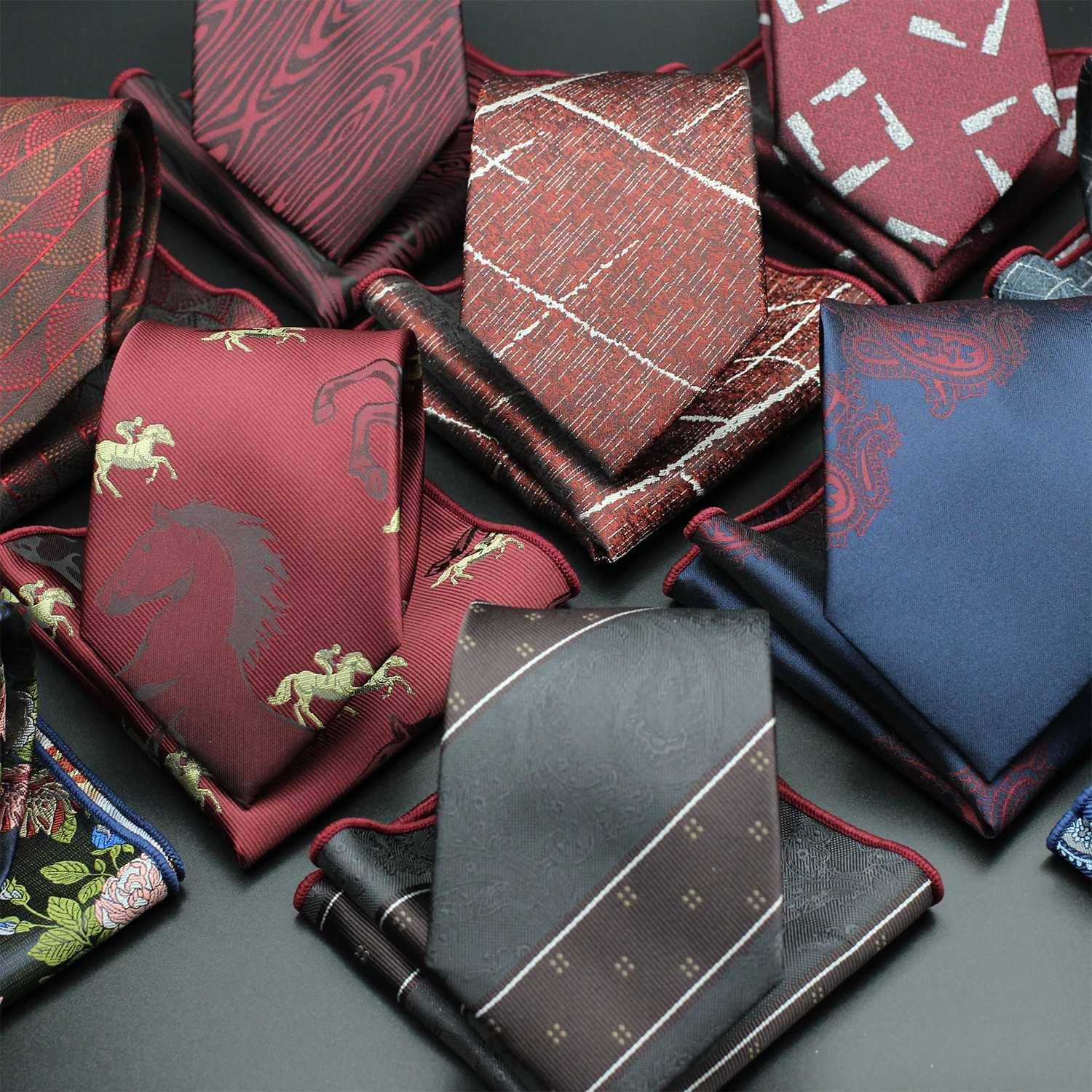 New Classic 100% Silk Mens Ties 8cm Formal Luxury Wedding High Quality Necktie Handkerchief Wedding Party Tie Set GravatasX241111