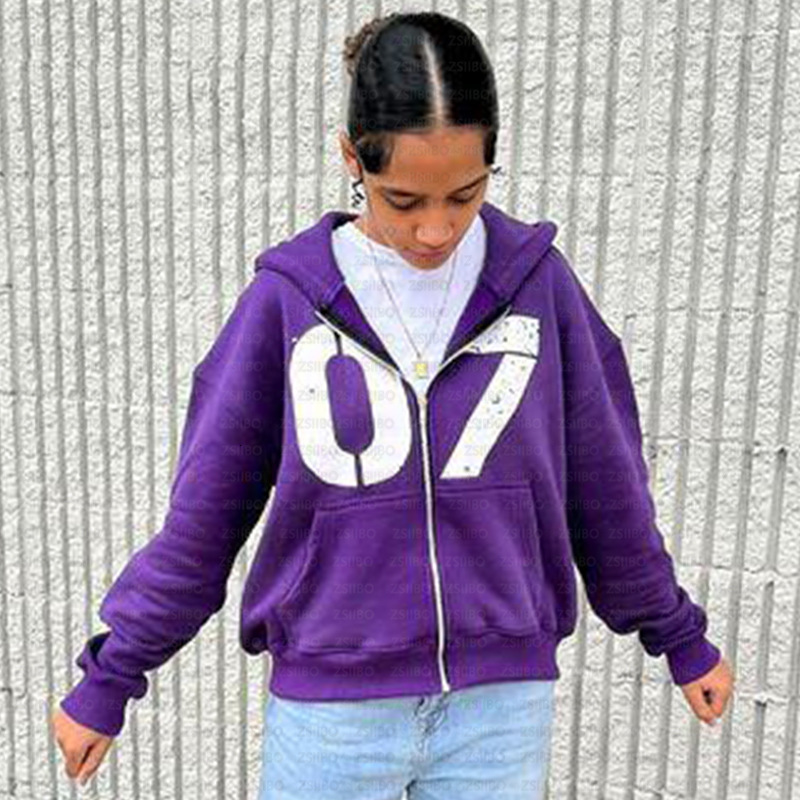 Designer fashion brand street hip-hop style hooded cardigan with digital 07 print hoodie