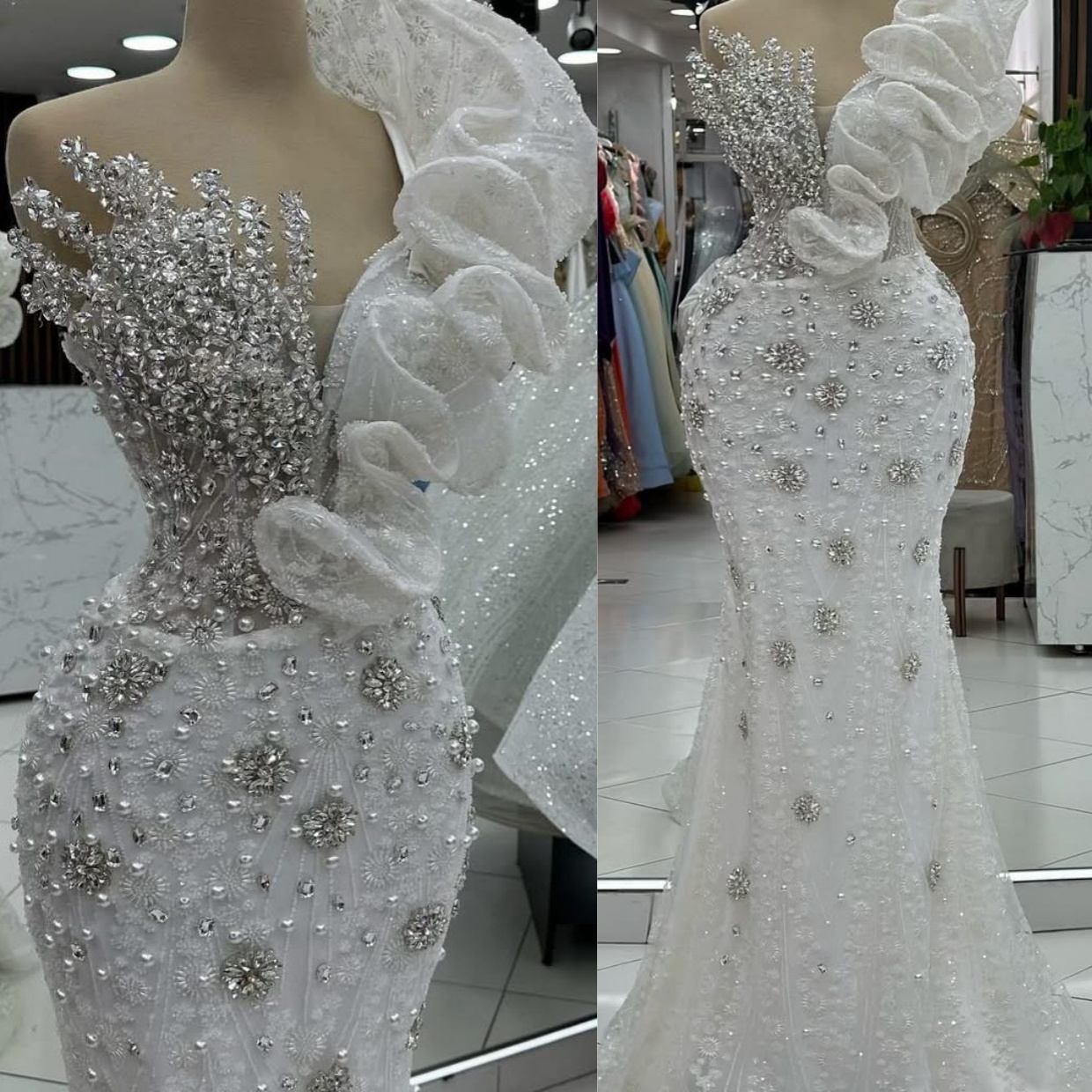 2024 Plus Size Off White Mermaid Prom Dresses For Special Occasions Florals Rhinestones Lace Evening Party Birthday Gowns Dress For Women Vestidos de 