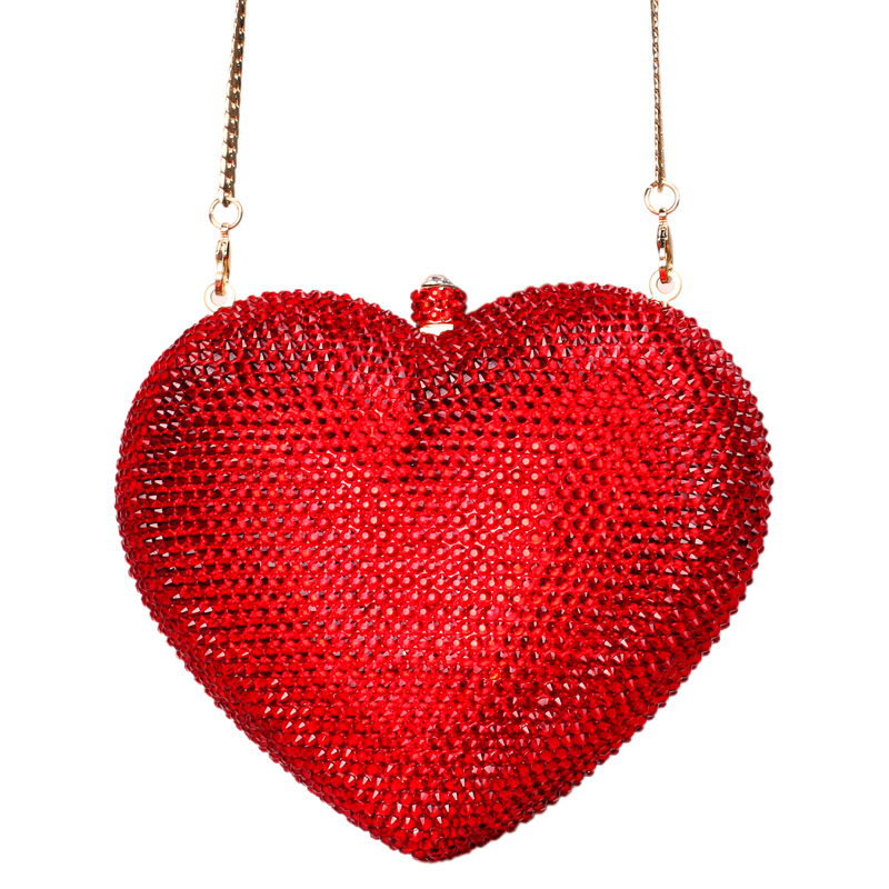 Red heart shape crystal clutch bag Rhinestone evening bag metal Ladies party purse Heart shaped diamond Ladies Wedding Bag 88167