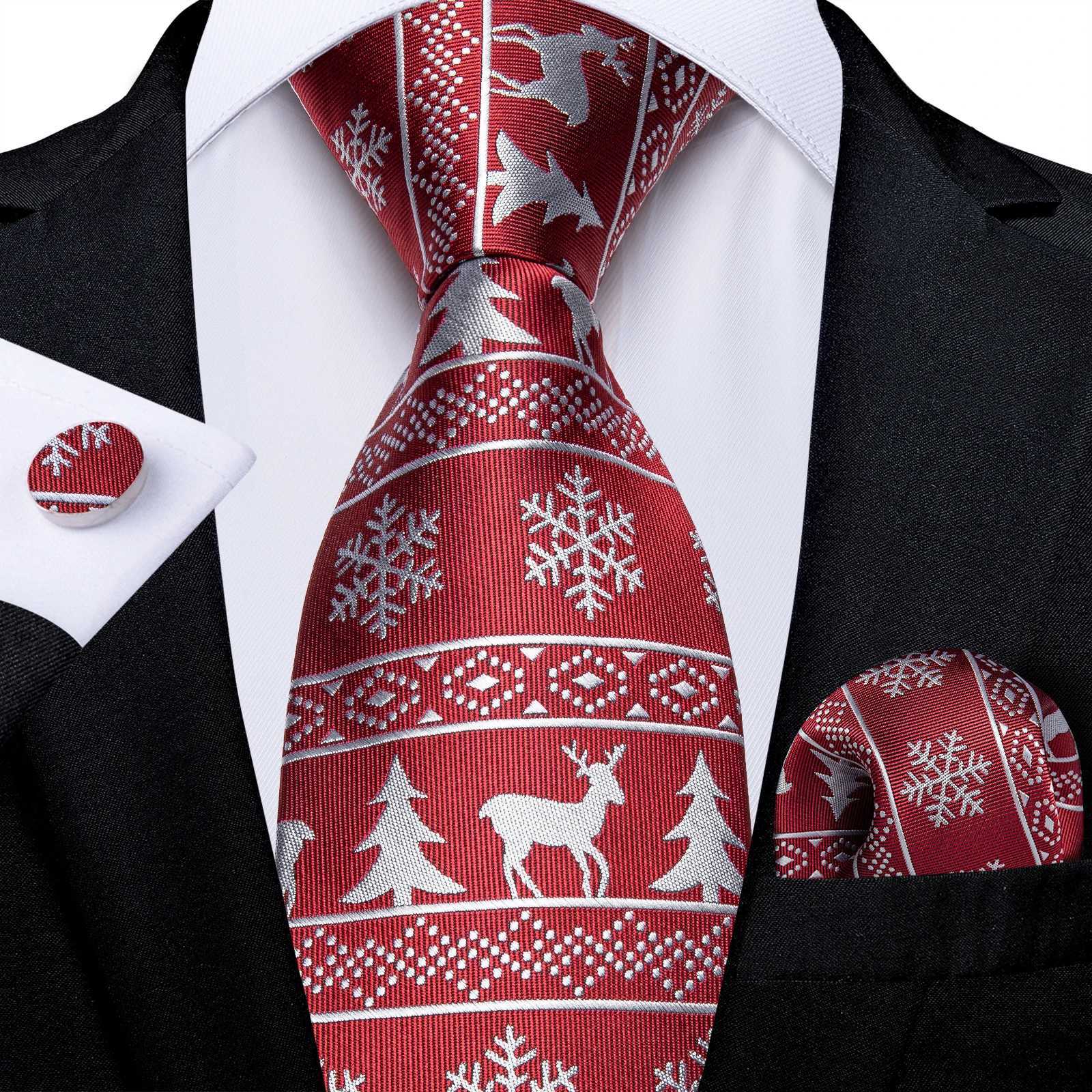 Christmas Ties for Men Blue White Snowflake Elk Tree Santa Claus Print Festival Party Accories Necktie Set Mens GiftX241109