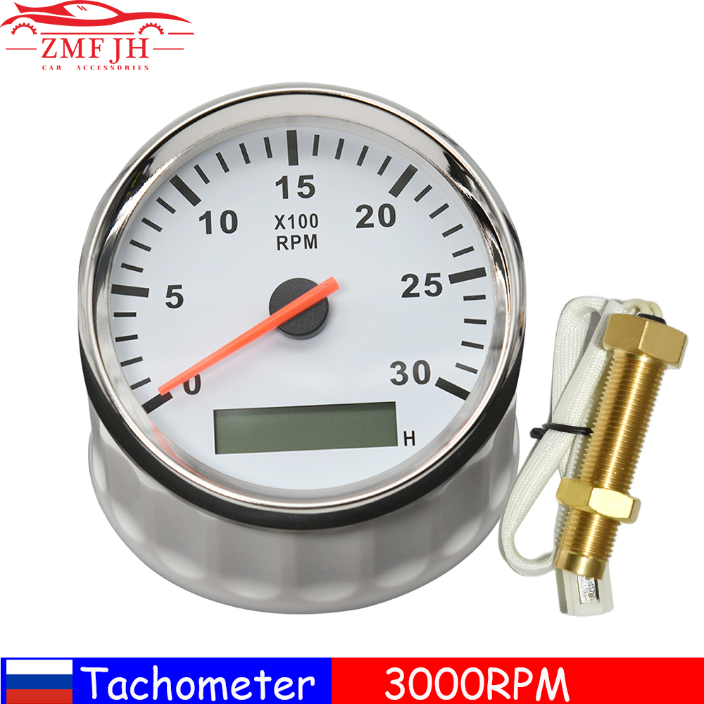 85mm Tachometer 3000RPM With Hourmeter Truck Car Boat Diesel Engine Tacho Meter RPM Gauge M18 / M16 Car Boat Tachometer Sensor