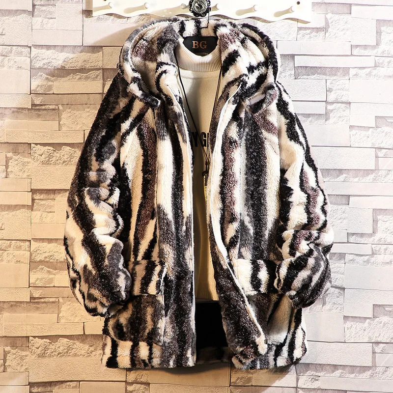 Berber wool cotton coat mens medium to long cotton clothing winter velvet thick padded jacket retro striped cashmere coat 241108