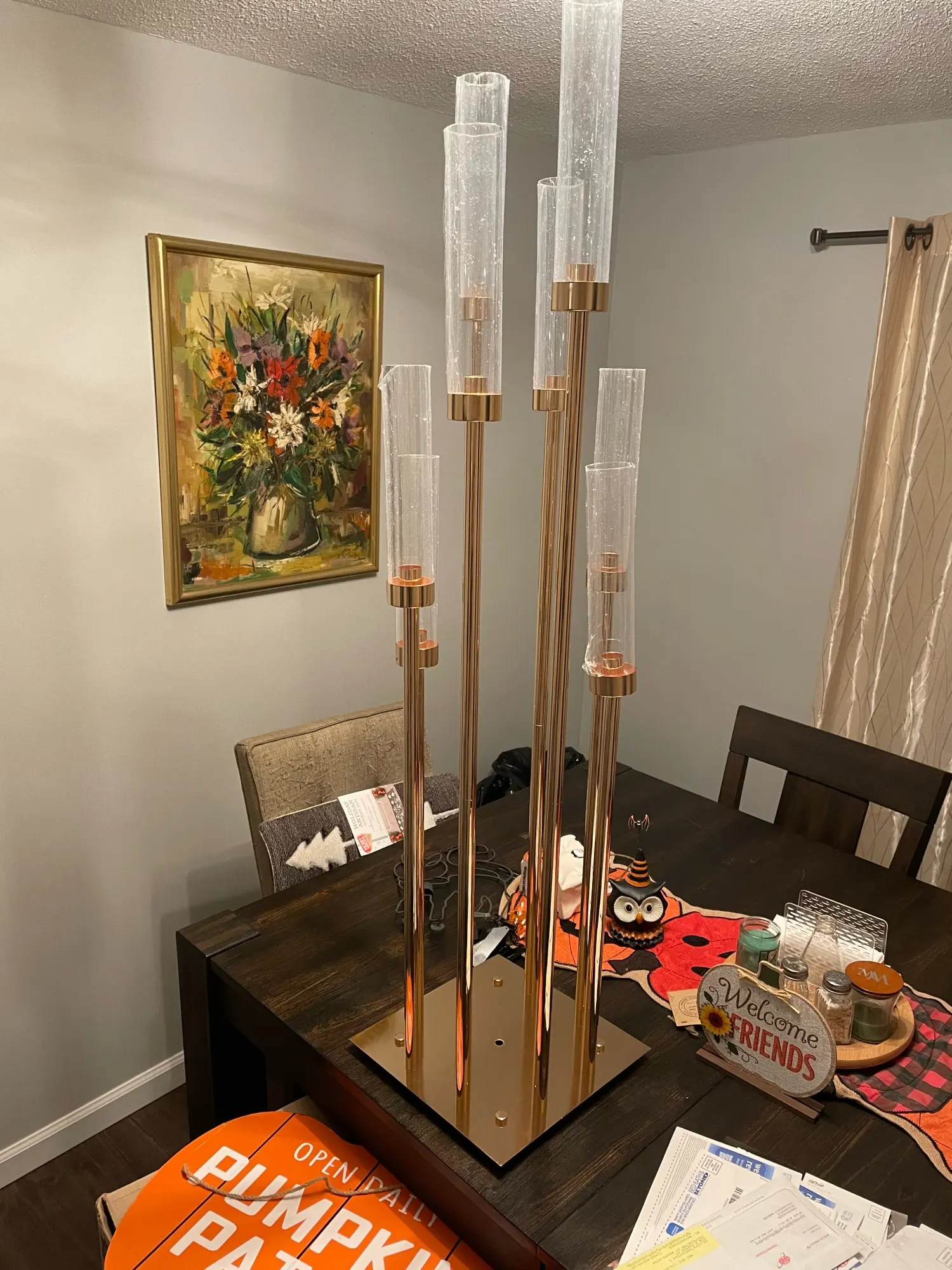 Wedding Party Metal Candelabra, Candle Holders, Road Lead, Table Centerpiece, Gold Candelabrum Stand Pillar, 8Heads XJ260305