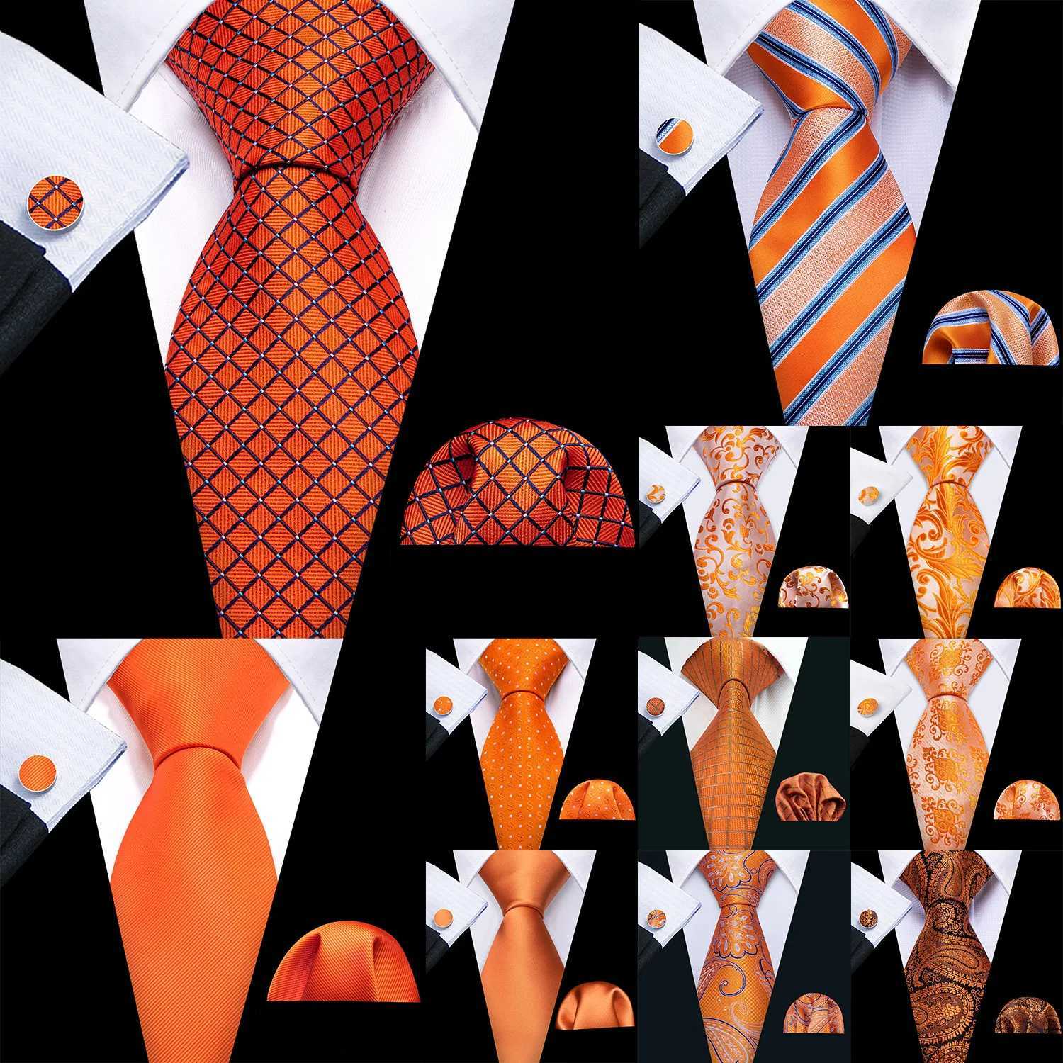 Barry.Wang Orange Silk Men Tie Hanky Cufflinks Set Jacquard Pink Purple Salmon Gold Necktie for Male Wedding Busin Party GiftX241109