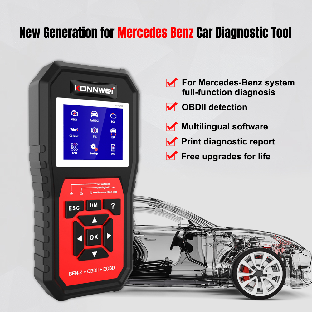 KONNWEI KW460 For Mercedes-Benz Car Auto Diagnostic Tool OBD2 Full System Scanner Airbag Oil ABS SRS TPMS Engine Code Reader f6bc9