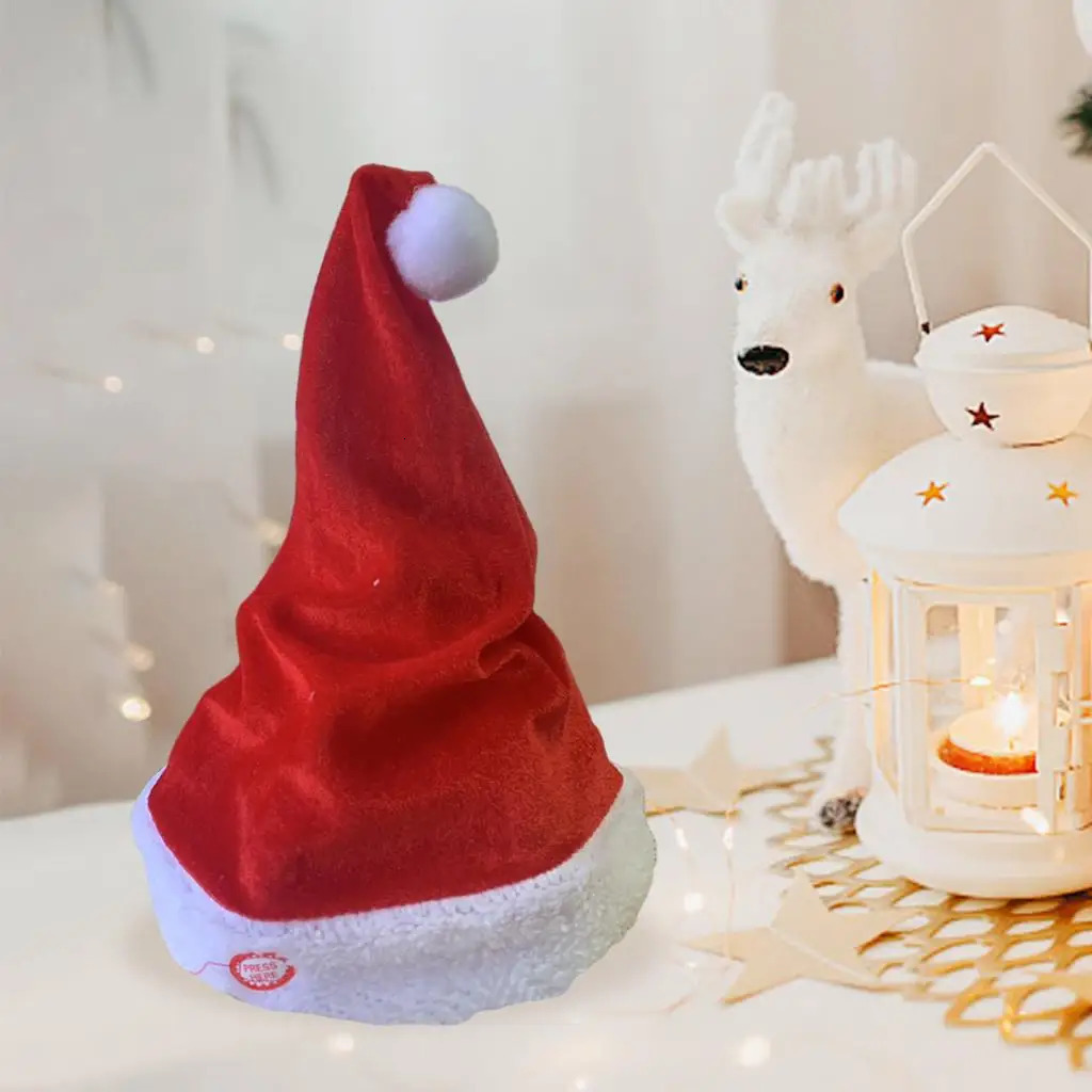 Singing dancing Santa Claus hat decoration music swaying red and white plush Santa Claus holiday hat 241108