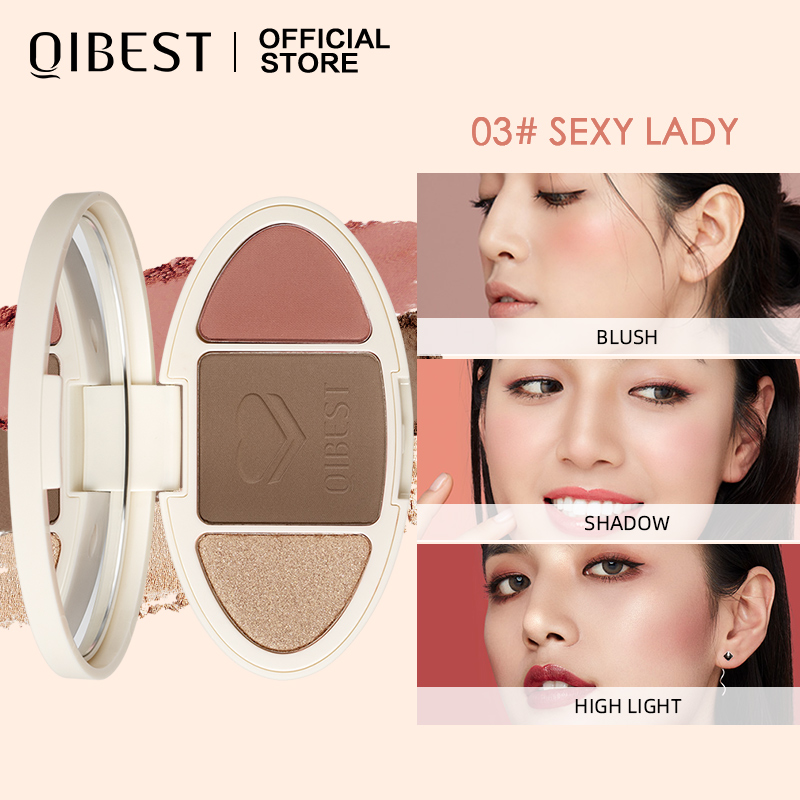 QIBEST 3 IN 1 Stereo 2025 Contour Bronzer & Blusher & Highlighter Palette Long-lasting new Professional Makeup Natural Palette 5 Shades