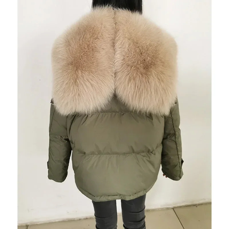 Maomaokong loose real fox fur collar white duck down jacket womens winter inflatable jacket oversized wool jacket 241108