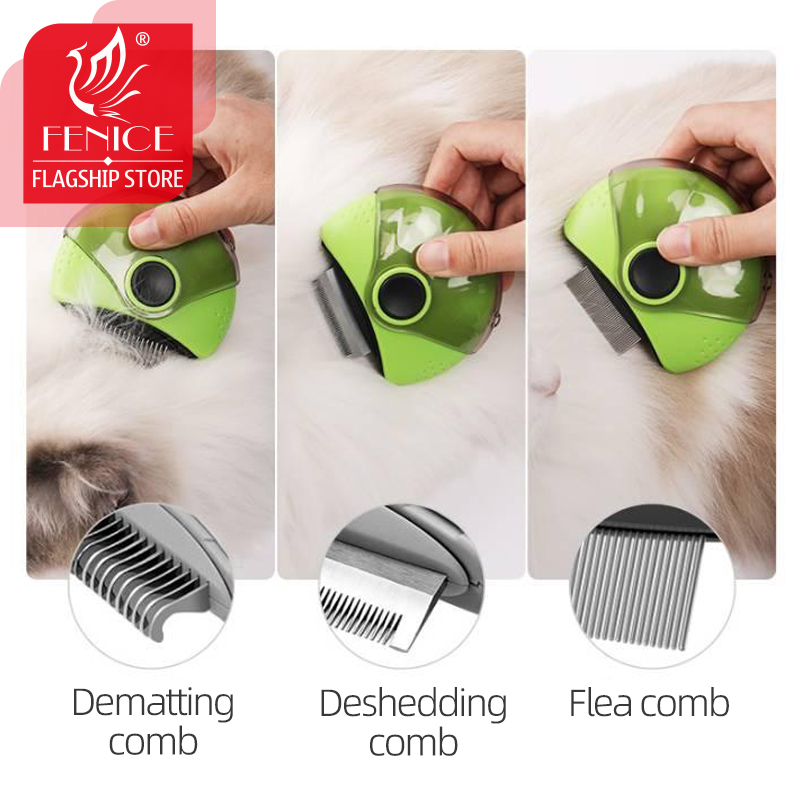 Fenice Three-in-one rotating pet Comb Dog Cat Brush Dematting Comb Tangles Deshedding open knit comb cats and dogs Flea removal