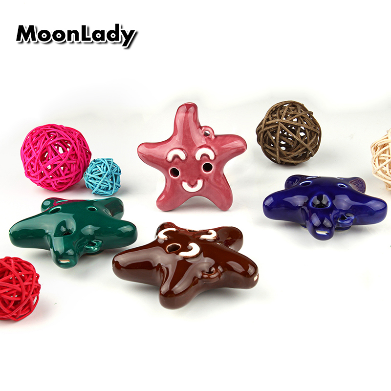4 Colors Ocarina 6 Hole Small Starfish Ocarina Alto C Tone Beginner Ocarina Tourist Souvenir Teaching Toys Ceramic Pendant