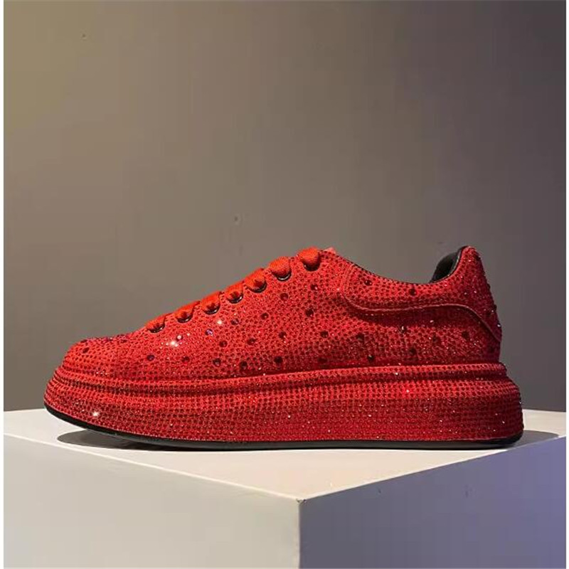 New Men Red Rhinestone Pattern All Match Brand Shoes Causal Flats Loafers Sports Walking Sneakers Zapatos Hombre for Male