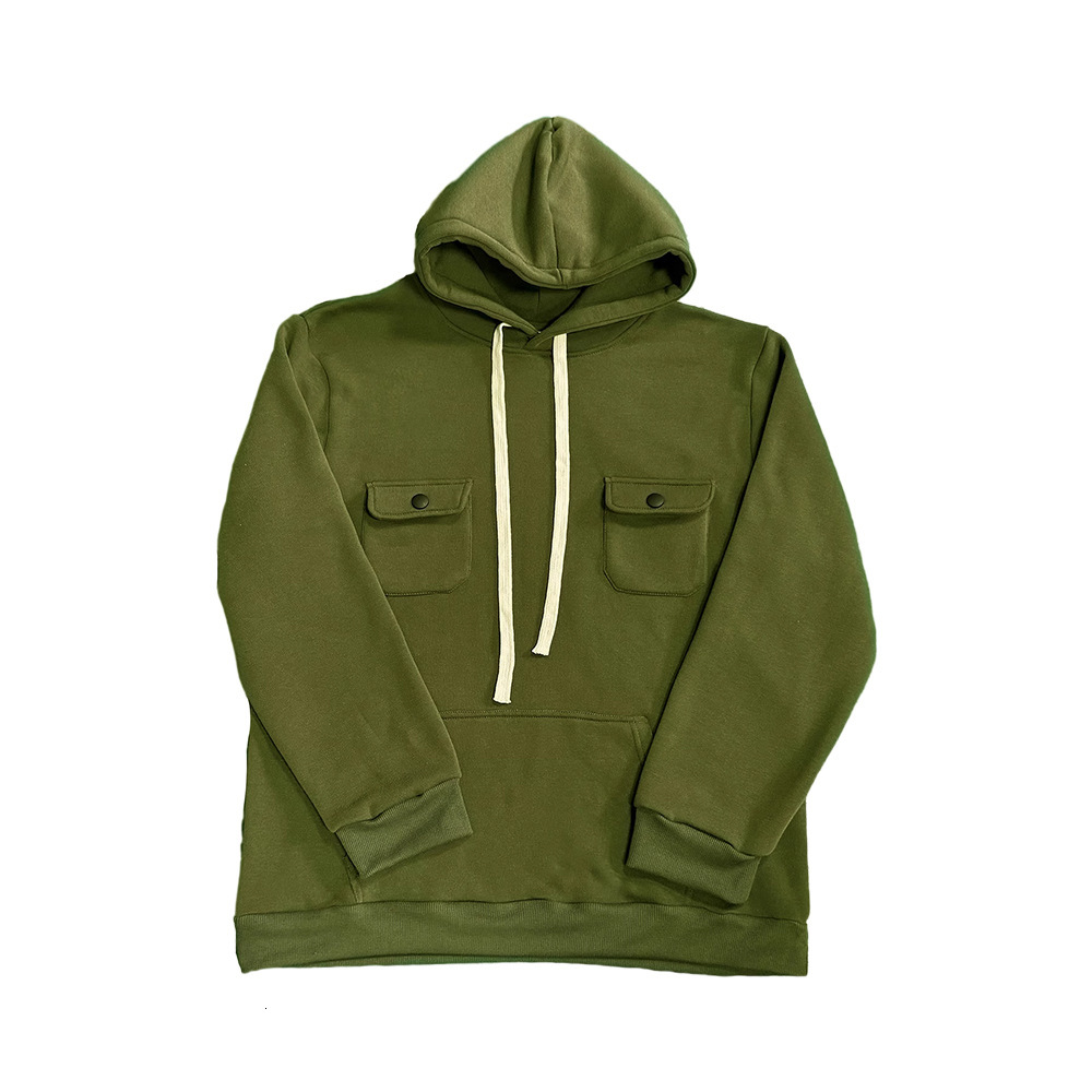 Designer American New Men's Work Clothes Multi Pocket Hoodie Solid Color Fleece Warmth