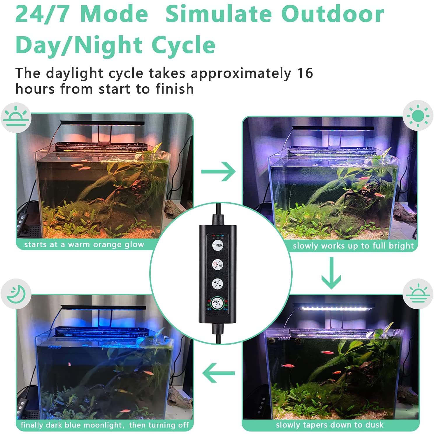 Hygger Aquarium Fish Tank Clip-on Light Aquarium Plant Full Spectrum LED Lamp with Built-in Timer Brightness Adjustable