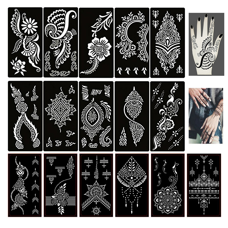 cff Henna for Pcs Set Tattoo Stencils Women Girl Body Painting Hand Foot Kit New Designs Temporary Templates