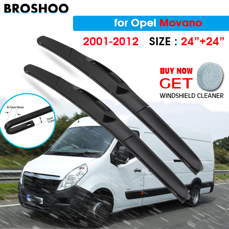 Car Wiper Blade For Opel Movano 2025 24"+24" 2001-2012 Auto Windscreen Windshield Wipers new Blades Window Fit U Hook Arms