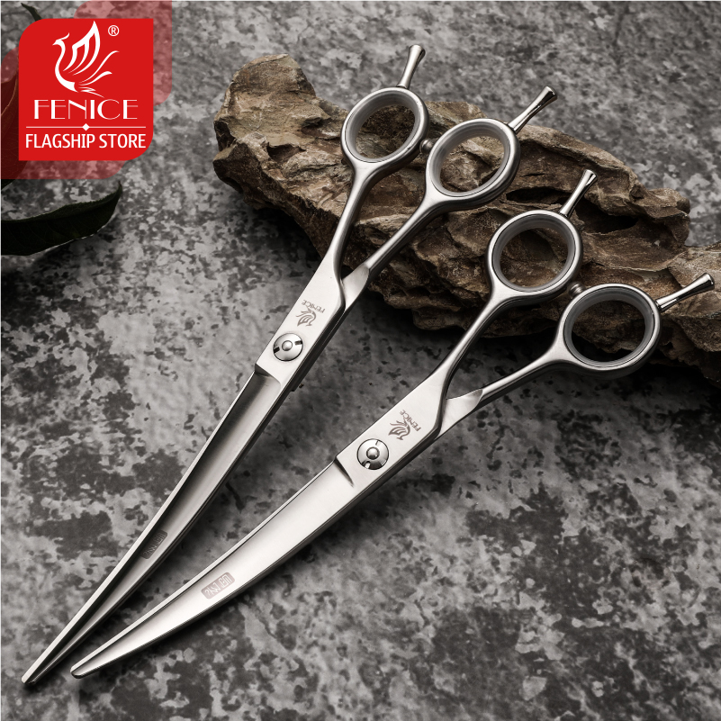 Fenice professional 7/7.5 inch curved dog scissors pet trimming scissors for dog grooming shears makas tijeras
