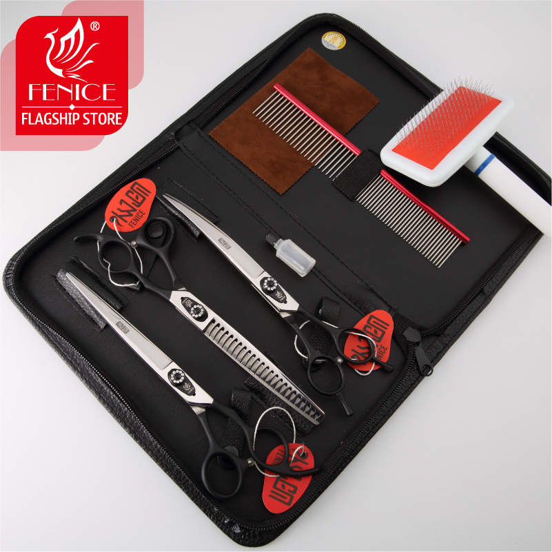 Fenice Dog Scissors Set Straight&Thinning&Curved Pet Grooming Scissors Kits Bichon Teddy Bomei Dog Grooming Shears Set Tool Set