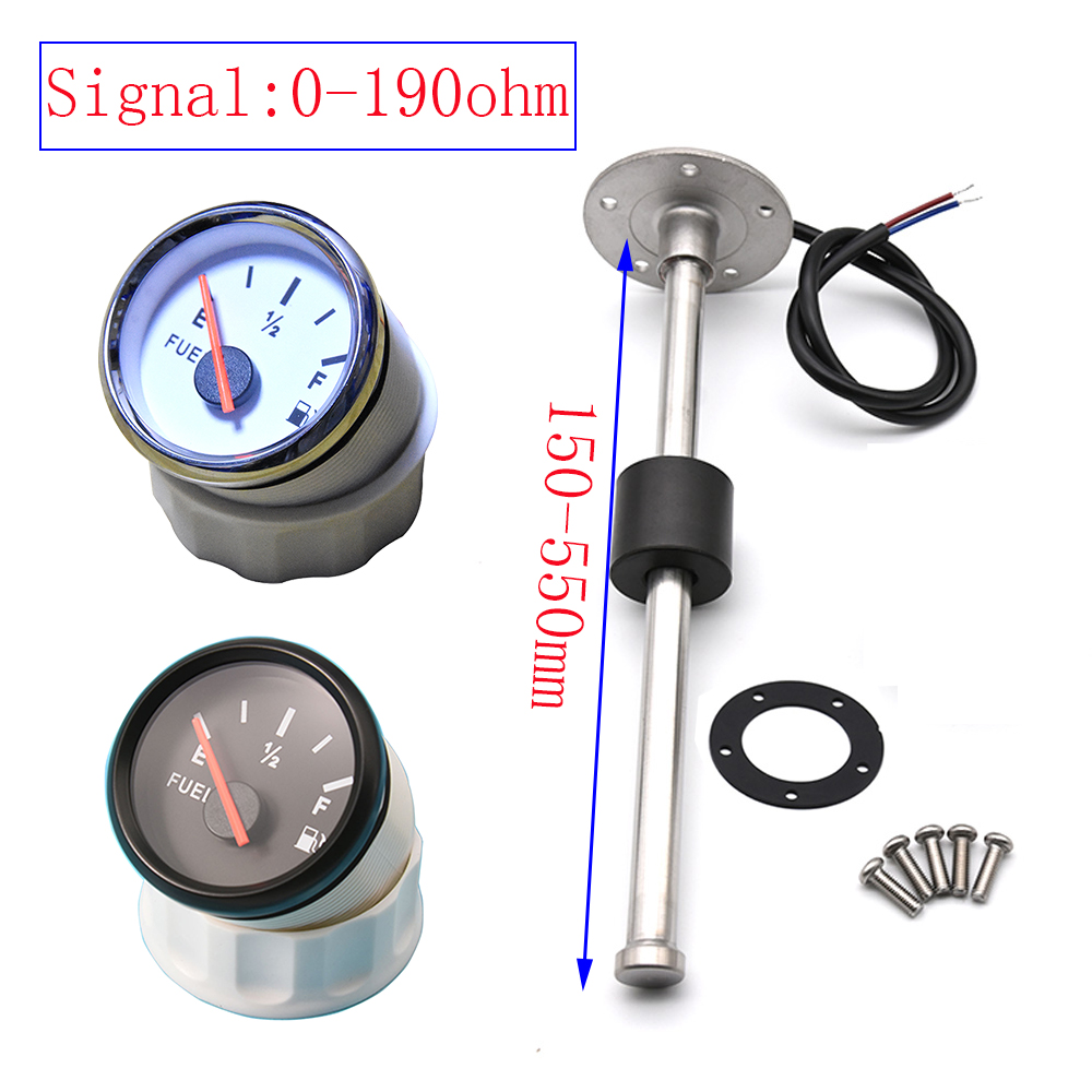 52MM Fuel Level Gauge for Marine Boat Yacht Fuel Level Sensors Water Level Sensors 0-190ohm Oil Liquid Tank Indiator 150MM 200MM