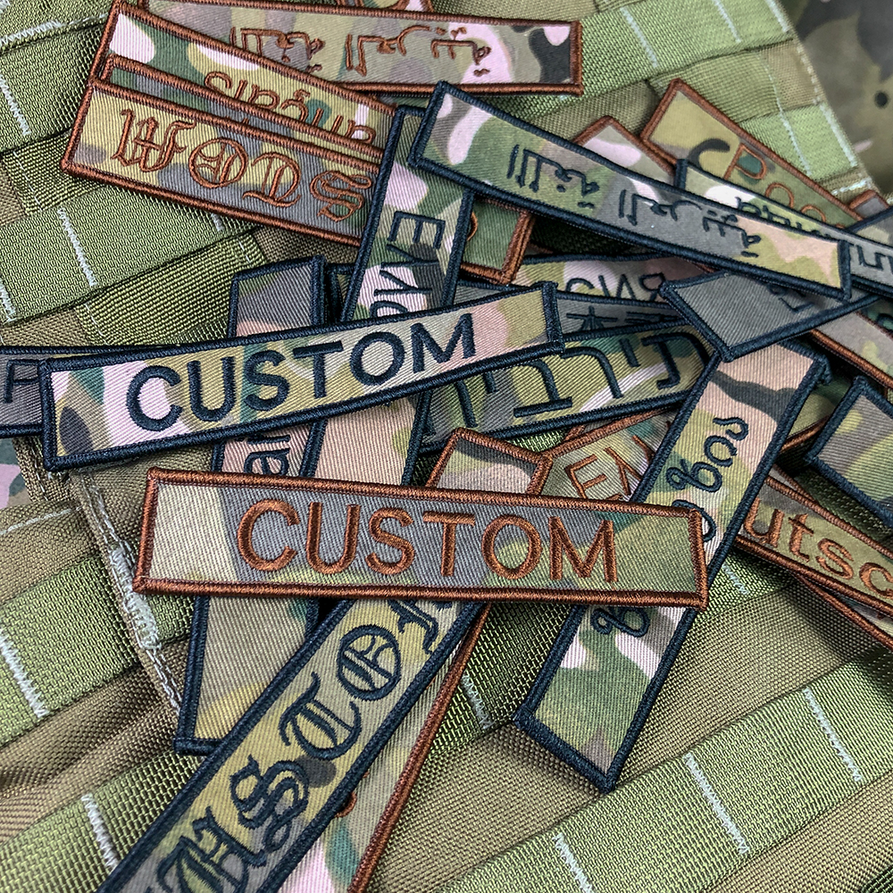 Multicam Custom Patch Name Tape, Hook and Loop Frame, Embroidery, Multi Font Text, Color Hebrew, Cyrillic, Russia, Spain, France