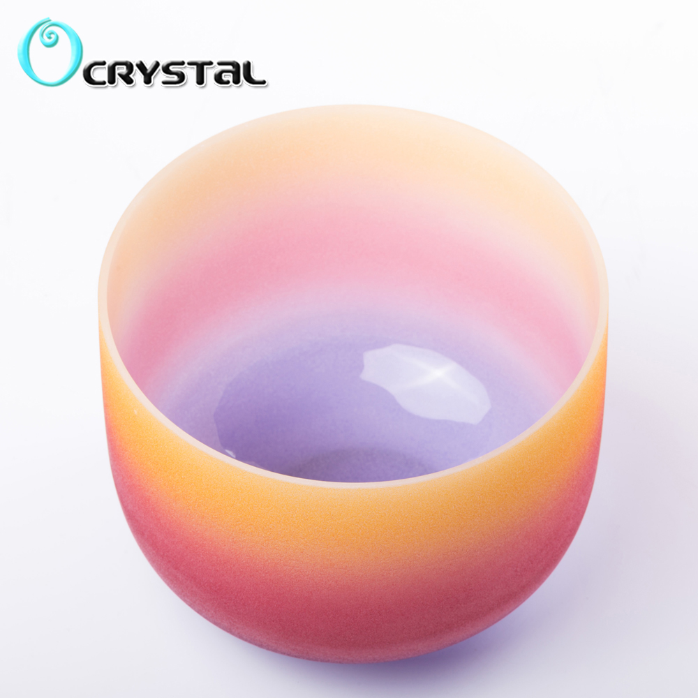 8" Note E Solar Plexus Chakra Rainbow Colored Frosted Quartz Crystal Singing Bowl