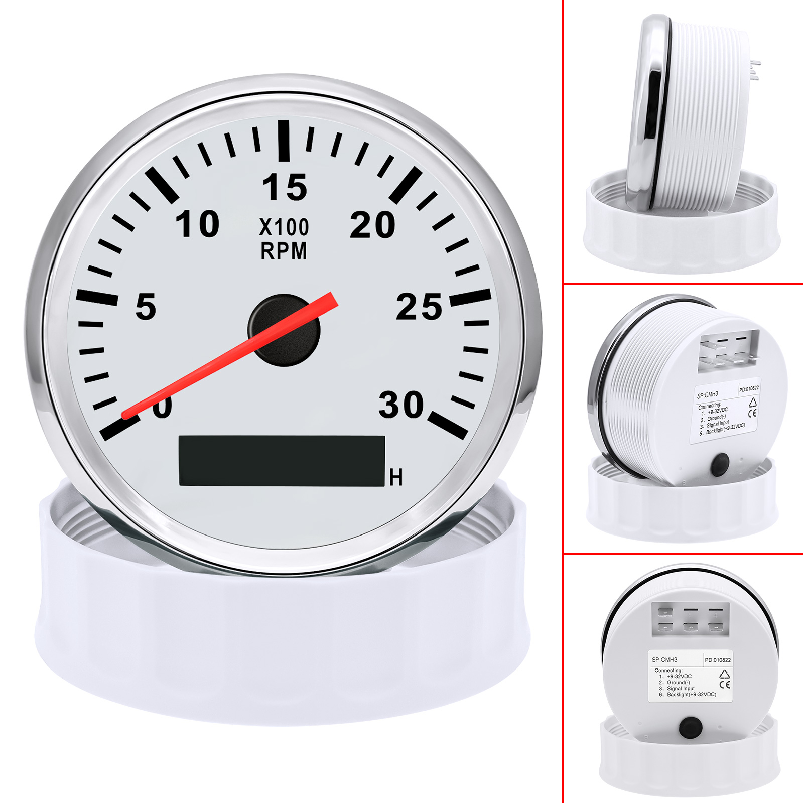 85mm Tachometer 3000RPM With Hourmeter Truck Car Boat Diesel Engine Tacho Meter RPM Gauge M18 / M16 Car Boat Tachometer Sensor