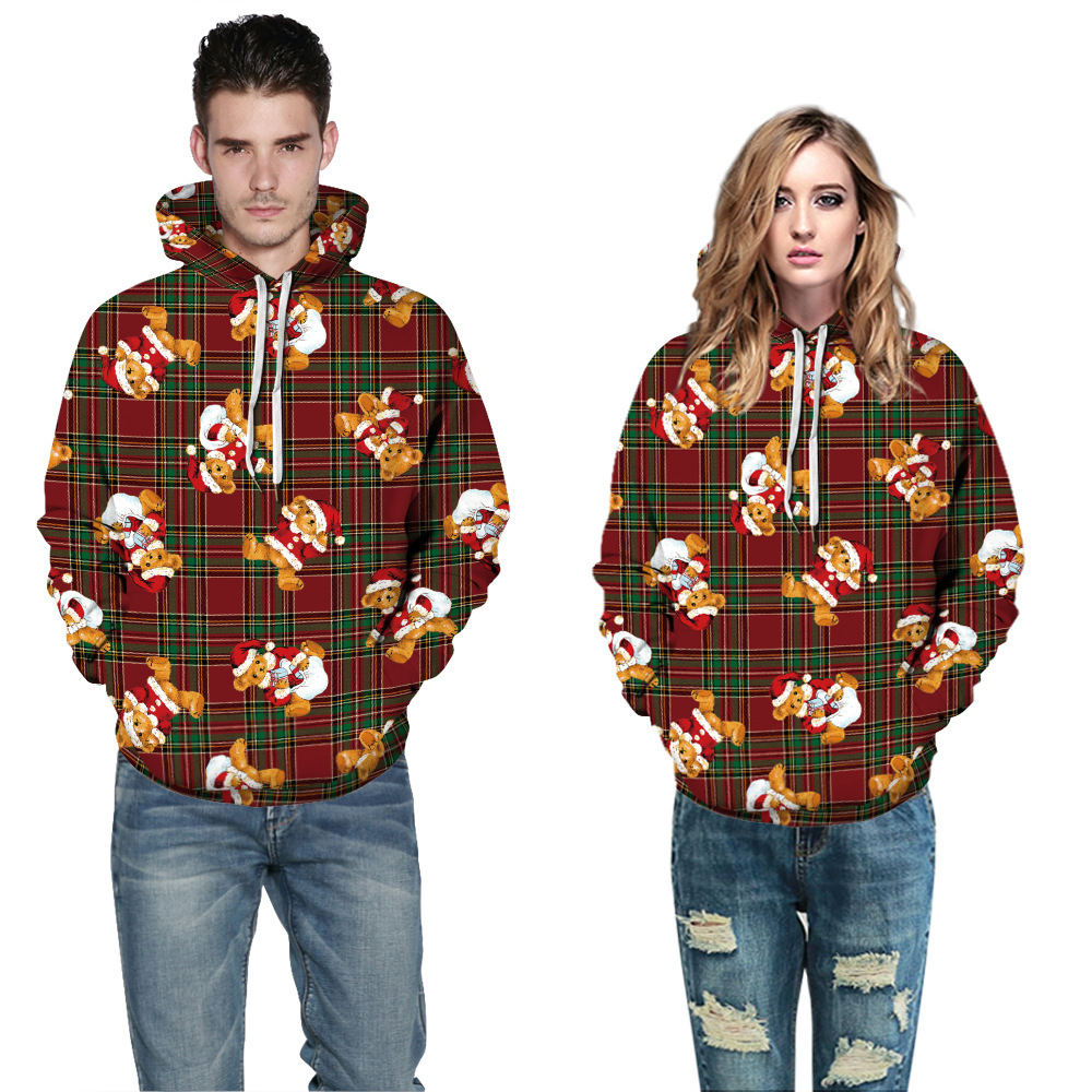 Designer fashion versatile hot selling Christmas snowman digital printed pocket hooded drawstring trendy autumn and winter hoodie