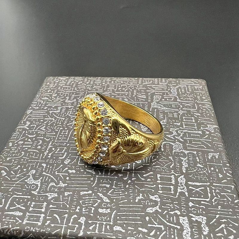 Hip Hop Solid Stainless Steel Casting Animal Ring 18k Real Gold Plated With Zircons Mens Jewelry