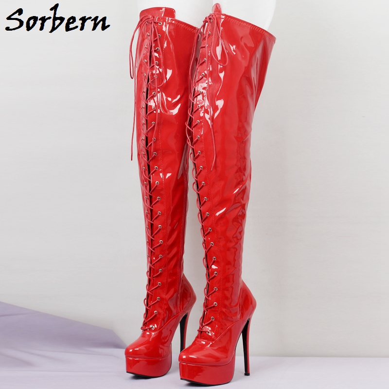 Sorbern Mid Thigh High Boots Sissy 2025 Boy new Women Customized Wide Fit Legs Slim Fit Calf Boots Lace Up Platform Shoes Multi-Color
