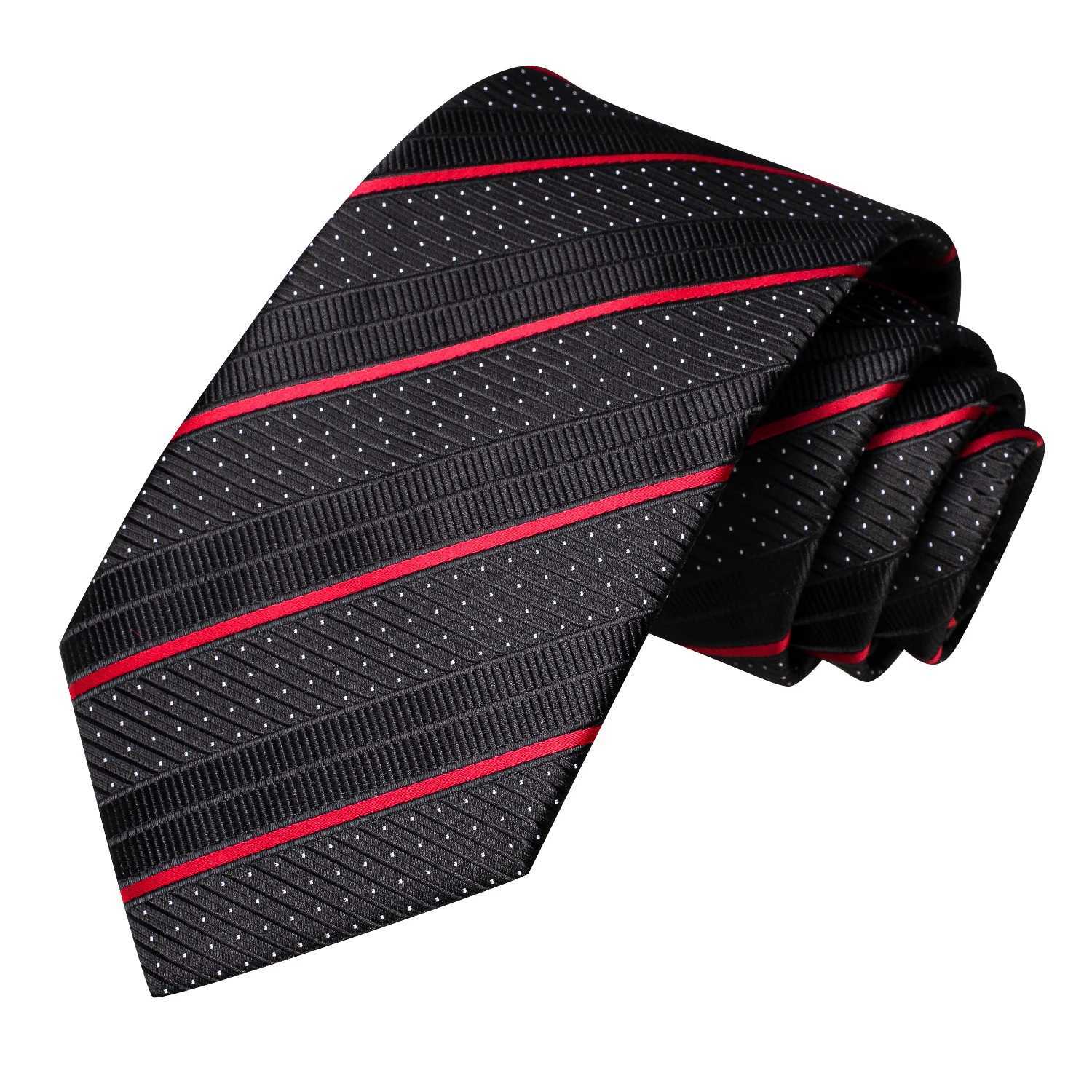 Hi-Tie Designer Black Red Striped Silk Wedding Tie For Men Handky Cufflink Gift Men Elegant Necktie Set Fashion Busin PartyX241111