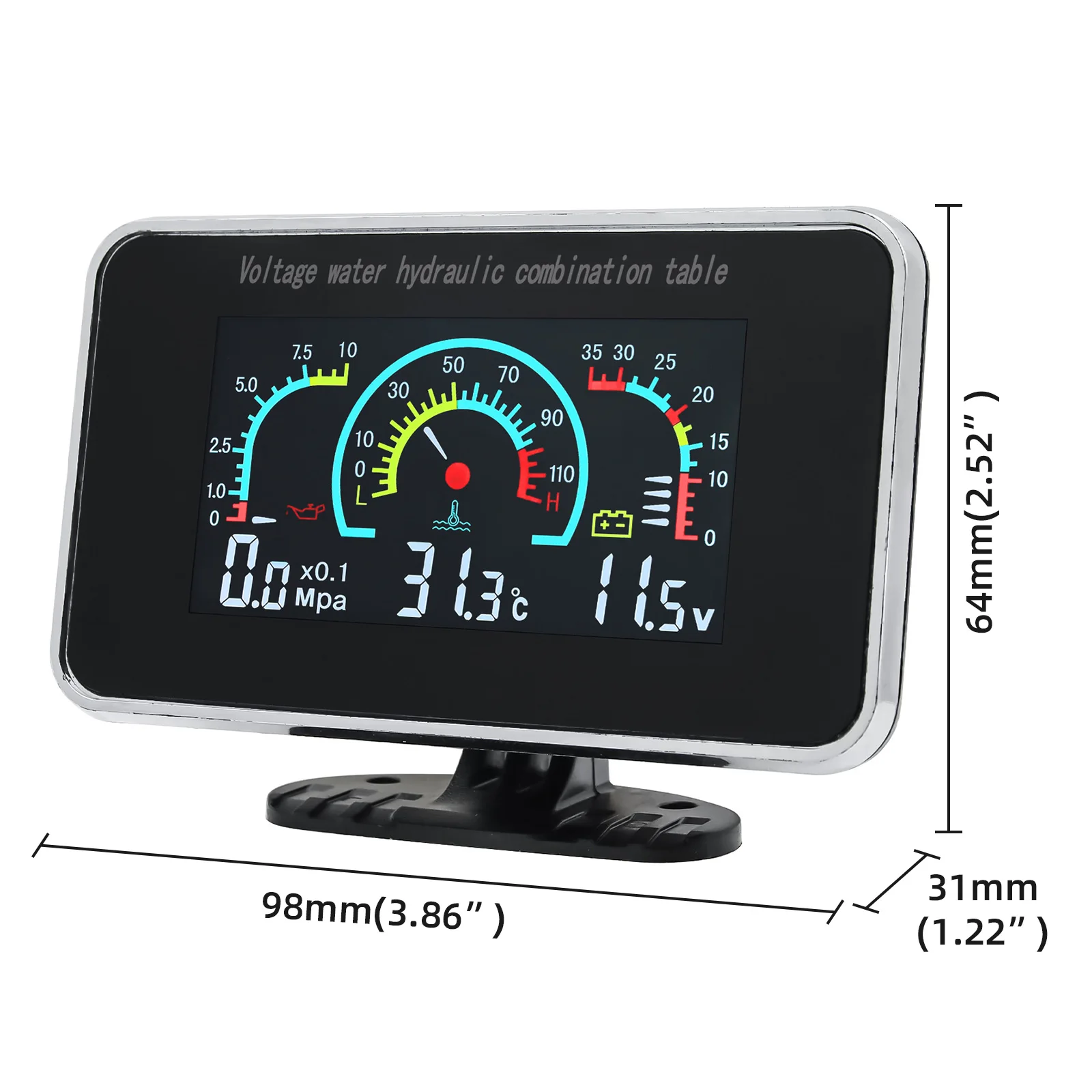 3 In 1 LCD Car Digital Oil Pressure Gauge Voltmeter Water Temp Meter 1/8 NPT Oil Pressure Sensor + Water Temperature Sensor 10mm