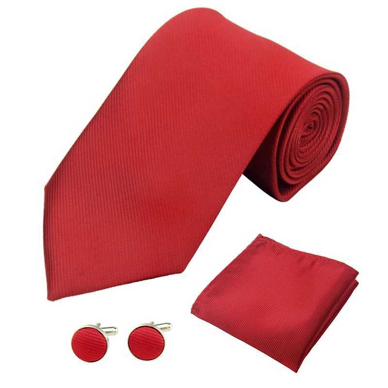 Fashion Tie Set for Men Women 8CM 3.15 Wedding Accories Silk Solid Striped Black Red Blue Gray Cufflinks Hanky Necktie SetsX241109
