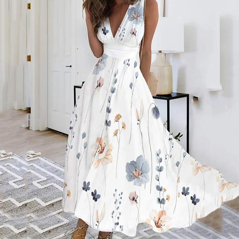 designer dresses womans designer clothing Kleider skirt V Neck Summer Conventional Sleeve Maxi Dresses Sleeveless Floral Brief S 5XL sexy plus size wo