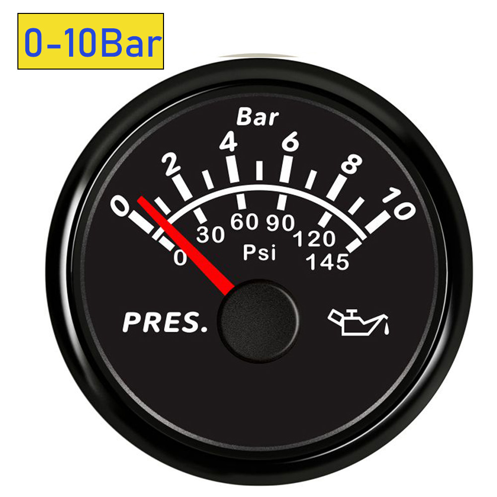 52 mm Boat Car Oil Pressure Gauge 5 Bar / 10 Bar Fuel Pressure Meter fit for Output Signal 10~184 ohm Sensor