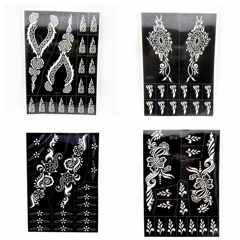 ade Stencils Tattoo pcs Henna Both Hands Feet Body Paint Large Flower Glitter Airbrush Mehndi Stencil Templates cm