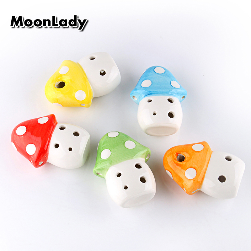 5 Colors Ocarina 6 Hole Small Mushroom Ocarina Alto C Tone Beginner Ocarina Tourist Souvenir Teaching Toys Ceramic Pendant