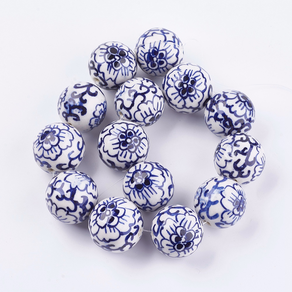 10/20Pcs Handmade Chinese Blue and White Porcelain Beads Flower Pattern Ceramic Clay Bead For Bracelet DIY Craft Jewelry Making