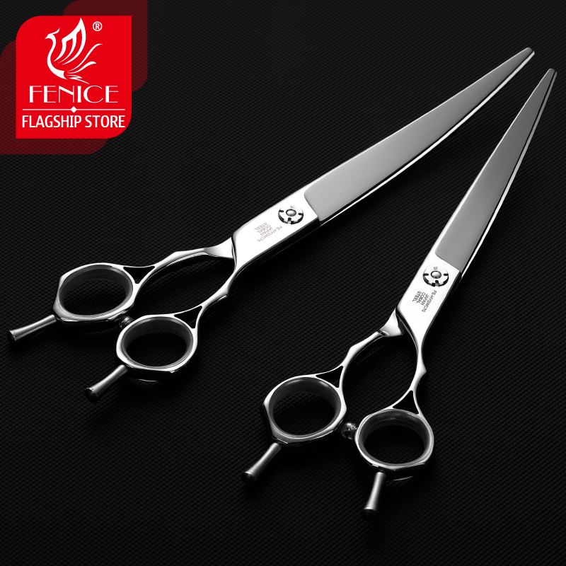 Fenice Japan 440C Professional Pet Grooming Shears Up&Down Dogs Curved Scissors 7.0 /7.5 inch