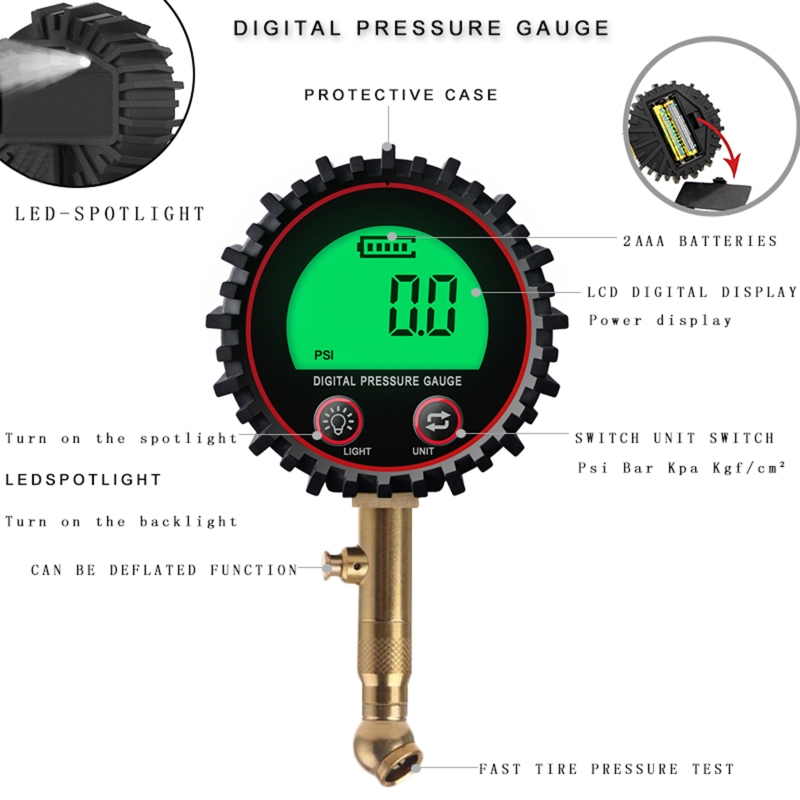 Upgrade Digital Tire Pressure new Gauge Air Chuck and Compressor Accessories LCD Display Heavy Duty LED 2025 Spotlight 255PSI