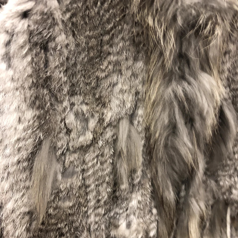 Wholesale womens genuine knitted rabbit fur tassel raccoon fur decorative vest gray chest circumference 100cm V-neck street vest 241108